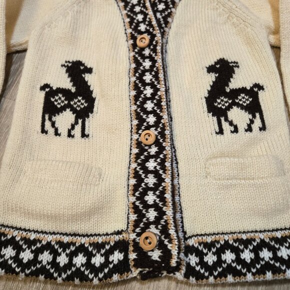 Sweater Boy's Cream 2T Vintage Inspired Knit Llama Alpaca V-Neck Cardigan - Picture 6 of 8